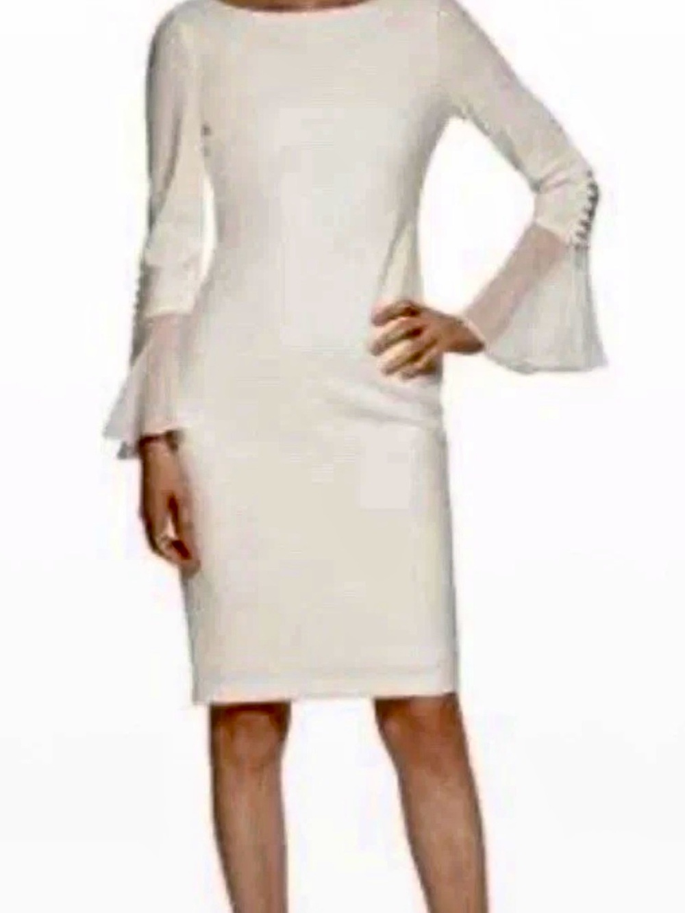 Calvin Klein Ivory Flutter Sleeve Shift Dress Buttons Minimalist Elegant Sz 4P
